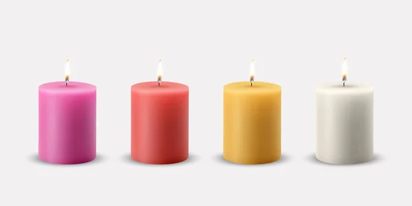 Διάνυσμα Ρεαλιστικό Κόκκινο Κίτρινο Ροζ Λευκό Κερί Παραφίνης Burning Party — Διανυσματικό Αρχείο