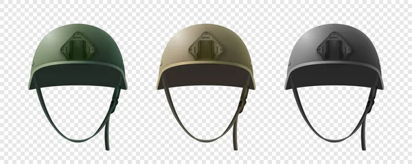 Vector Realistic Military Helmet Icon Set Closeup Isolated Green Brown — Stock Vector