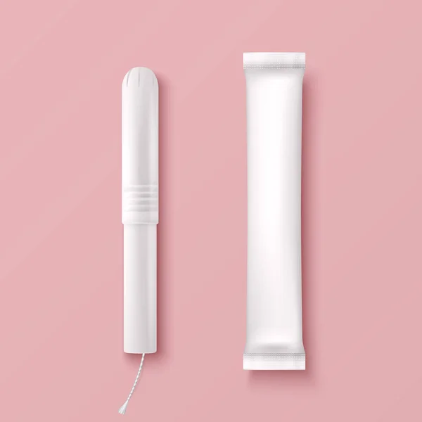 Vector Realista Menstrual Higiene Cutton Tampon Aplicador Tubo Papel Conjunto — Vetor de Stock