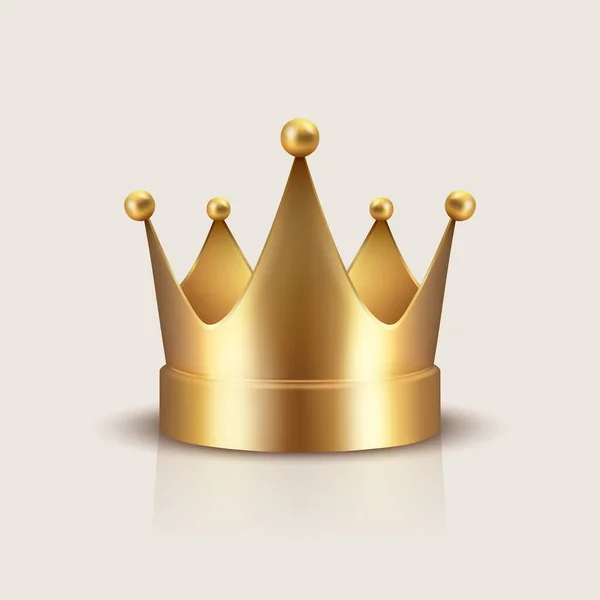 Vector Realistic Golden Crown Icon Closeup Isolated Yellow Metallic Crown — Stock Vector