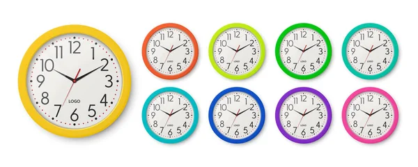 Vector Realistische Runde Uhr Mit Anderen Farben Wall Office Clock — Stockvektor