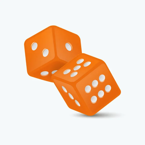 Vector Realistic Orange Game Dice Com Pontos Brancos Set Closeup — Vetor de Stock