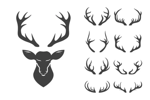 Vector Christmas Reindeer Horns Antlers Deer Horn Silhouettes Hand Drawn — Stock Vector