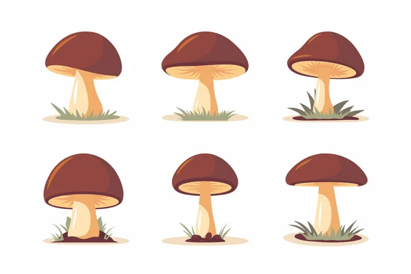 Vector Handgezeichnetes Cartoon Flat Mushroom Icon Set Isoliert Auf Weiß — Stockvektor