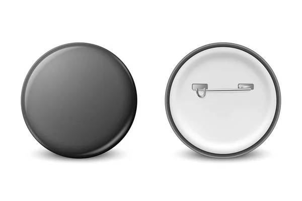 Vektorový Realistický Black Metal Plastic Blank Empty Button Badge Icon — Stockový vektor