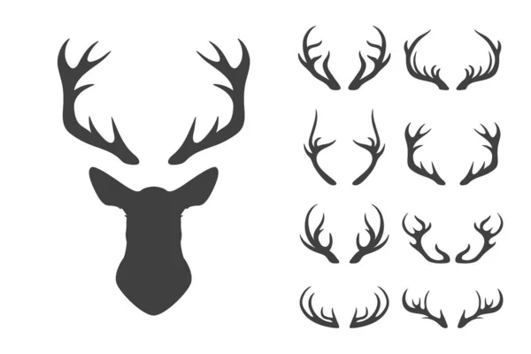 Vector Kerst Rendieren Hoorns Antlers Hertenhoorn Silhouetten Handgetekende Herten Hoorn — Stockvector
