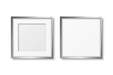 Vektör 3d Gerçekçi Gri Metal Renk Dekoratif Vintage Çerçeve Seti, Kenarlık Simgesi Kapatma İzole edildi. Çelik, Krom, SIlver Meydanı Fotoğraf Çerçeve Tasarımı Resim, Sınır Tasarımı Şablonu.