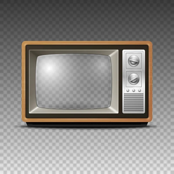 Vektor Realistické Retro Dřevěný Televizní Přijímač Ikona Průhlednou Obrazovkou Closeup — Stockový vektor