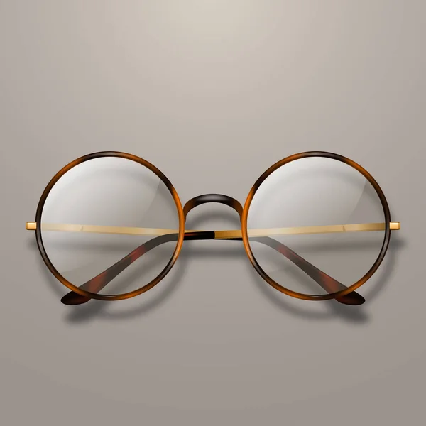 Vector Realistyczne Okrągłe Okulary Ramowe Brązowa Ramka Bezbarwne Przezroczyste Okulary — Wektor stockowy