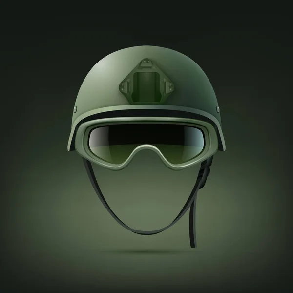 Casque Militaire Réaliste Vectoriel Avec Lunettes Protection Icône Set Closeup — Image vectorielle