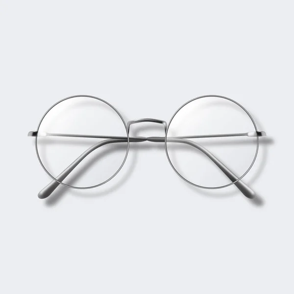 矢量3D真实感金属圆框玻璃 灰色的银 钢的颜色框架 无色透明的男女太阳镜 采购产品光学 时髦的眼镜 前视图 — 图库矢量图片