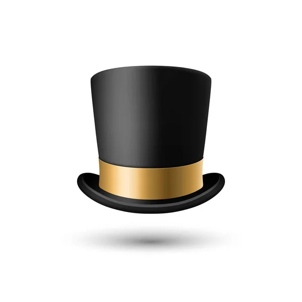 Vector Realista Black Top Hat Ícone Com Fita Dourada Closeup —  Vetores de Stock
