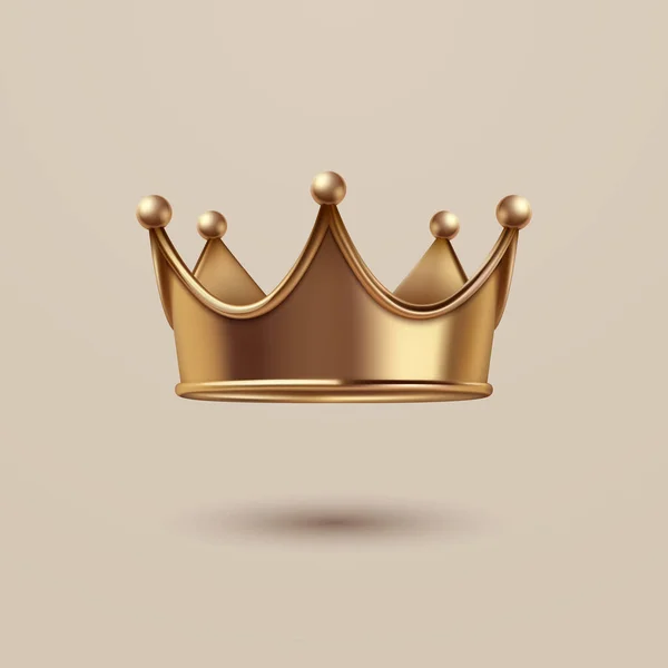 Vector Realistic Golden Crown Icon Closeup Isolated Yellow Metallic Crown — Stock Vector