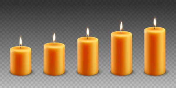 Vecteur Réaliste Jaune Orange Paraffin Wax Burning Party Ensemble Bougie — Image vectorielle