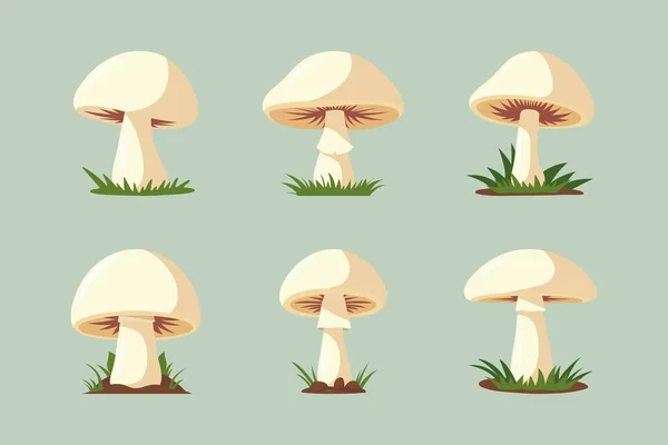 Set Icone Piatto Funghi Disegnati Mano Vettoriale Isolato White Pale — Vettoriale Stock