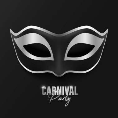 Vektör 3d Gerçekçi Siyah ve Gümüş Folyo Karnavalı Maske Kapatma Simgesi izole edildi. Parti maskesi, Maskeli Balo Kapanışı. Maskenin Tasarım Şablonu. Karnaval, Parti, Gizli, Kahraman, Yabancı Konsepti.