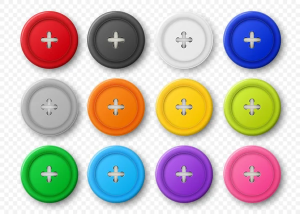 Vector Realistic Buttons Clothes Icon Set Closeup Isolated Fashion Art — Stock Vector