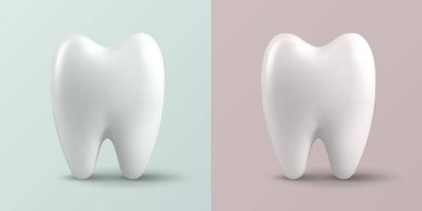 Vektör 3d Gerçekçi Diş. Diş Denetim Bankeri, Plackard. Diş Simgesi Kapanışı. Tıbbi, Dişçi Tasarım Şablonu. Diş Sağlığı Konsepti.