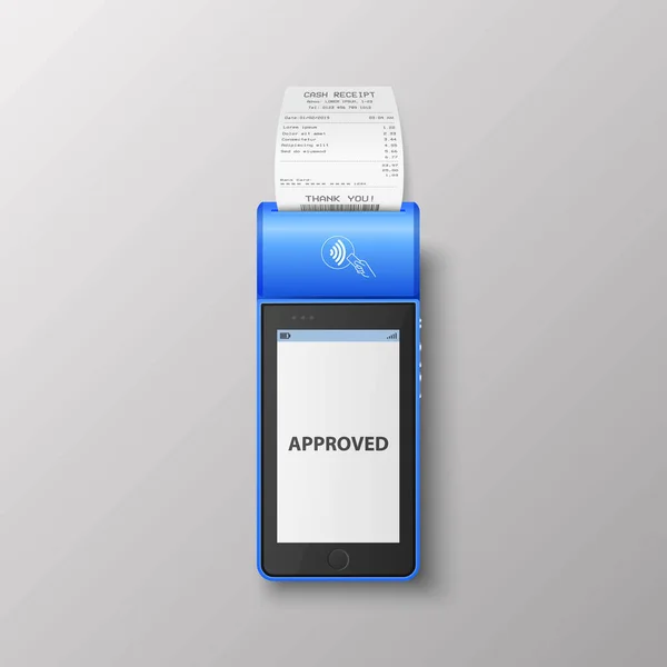 Máquina Pago Azul Vector Nfc Con Estado Aprobado Recibo Papel — Vector de stock