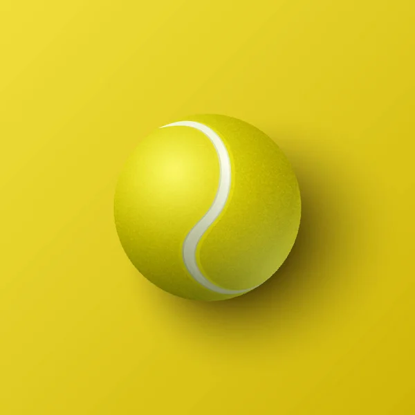 ベクトル3Dリアルテクスチャ付きテニスボールアイコントップビューの黄色の背景に隔離された閉鎖 スポーツコンセプト 広告のためのテニスボールデザインテンプレート ベクターイラスト — ストックベクタ