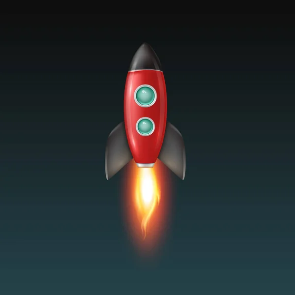 Vector Retro Red Black Space Rocket Ship Lancio Sfondo Cielo — Vettoriale Stock