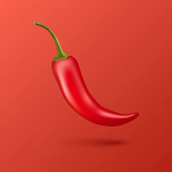 Vector Realist Red Whole Flying Fresh Hot Chili Pepper Closeup — стоковий вектор