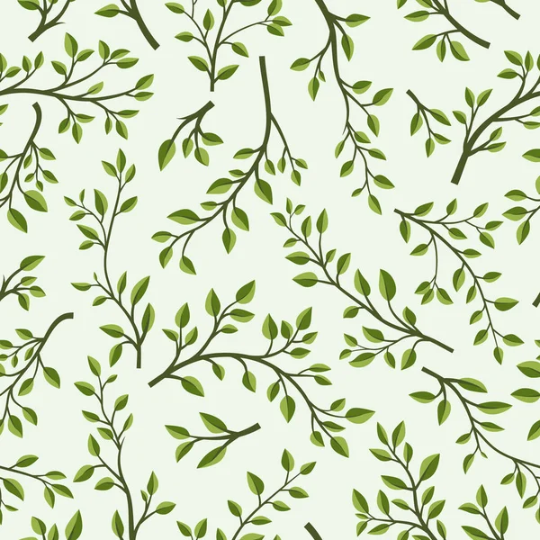 Векторный Бесшовный Патч Трёхразовыми Бранчами Плоский Мультяшный Twig Зелеными Листьями — стоковый вектор
