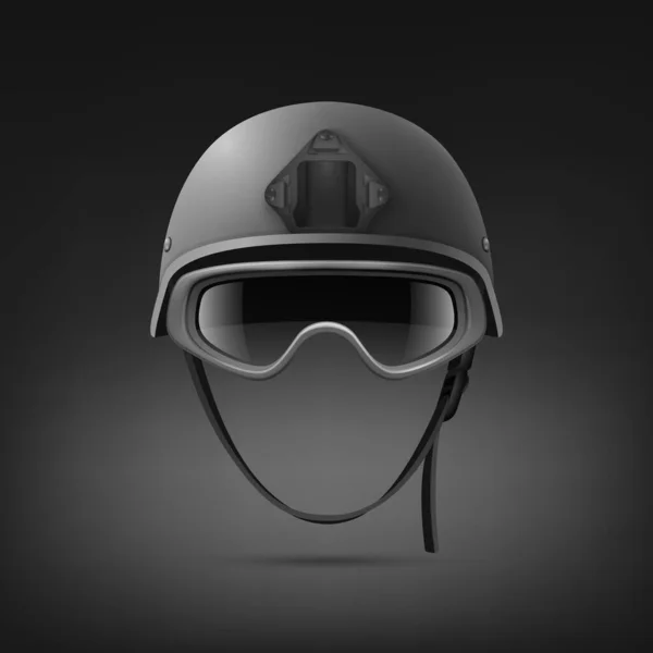 Vector Realistic Black Military Helmet Protect Glasses Icon Set Closeup — Stock Vector