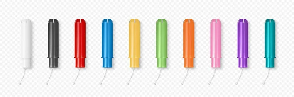 Vector Realistischer Menstruationshygiene Tampon Mit Applikator Kunststoffröhrchen Icon Set Isoliert — Stockvektor