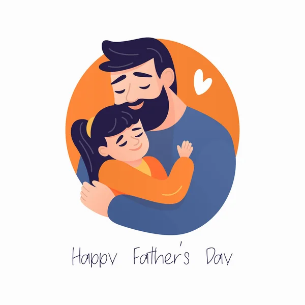 Cartoon Flat Characters Father His Little Daughter Happy Smiling Hugging — Stock Vector
