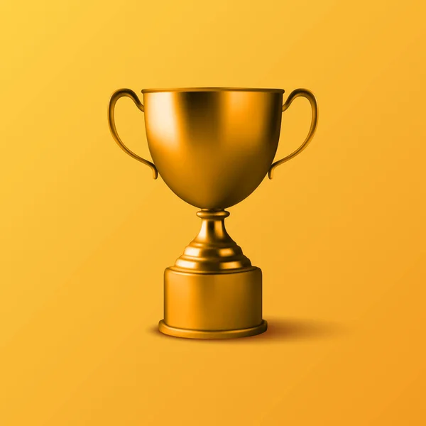 Vector Realistisk Blank Golden Champion Cup Ikonen Närbild Gul Bakgrund — Stock vektor