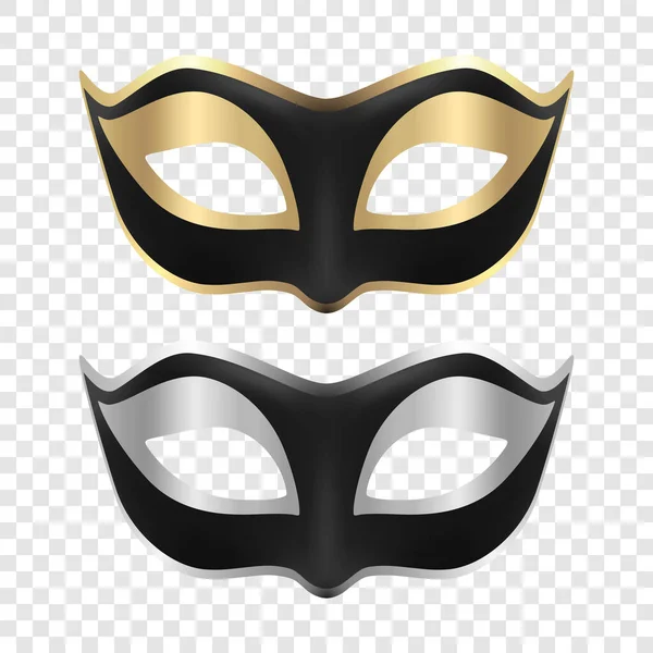 Vector Realistic Blac Foil Carnival Face Mask Icon Set Nahaufnahme — Stockvektor