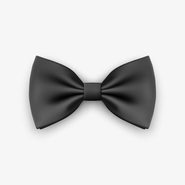 Vektör 3d Gerçekçi Siyah Yay Kravat Simgesi Kapanışı Beyaz Arkaplan 'da izole edildi. İpek parlak papyon, kravat beyefendi. Model, Tasarım Şablonu. Erkek için papyon. Erkekler Moda, Babalar Günü Tatili.