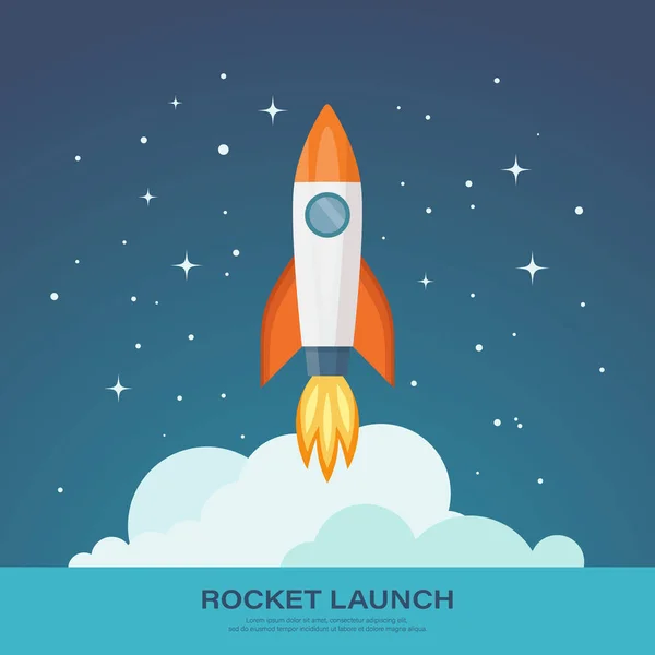 Vector Retro Red White Space Rocket Ship Launch Space Sky — 스톡 벡터