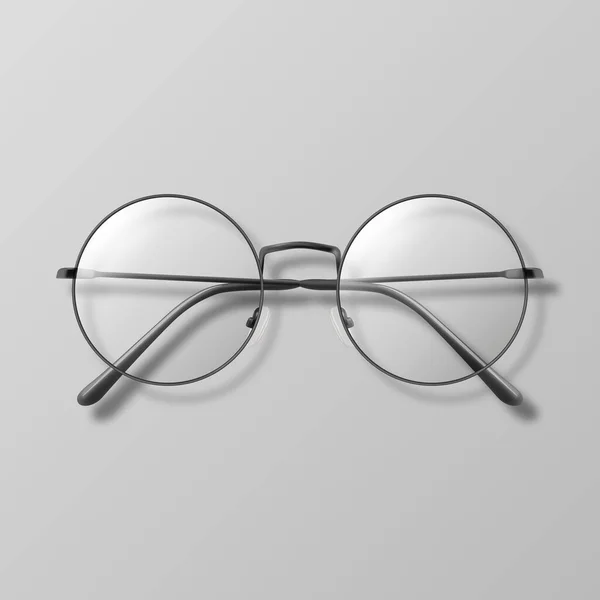 Vector Realistic Black Frame Glasses Colorless Transparent Sunglasses Women Men — Stock Vector