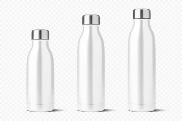 Vector Realista Blanco Vacío Brillante Metal Reutilizable Botella Agua Con — Archivo Imágenes Vectoriales