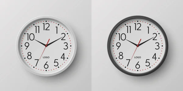 Vecteur Réaliste Rond Noir Blanc Couleur Horloge Murale Bureau Avec — Image vectorielle