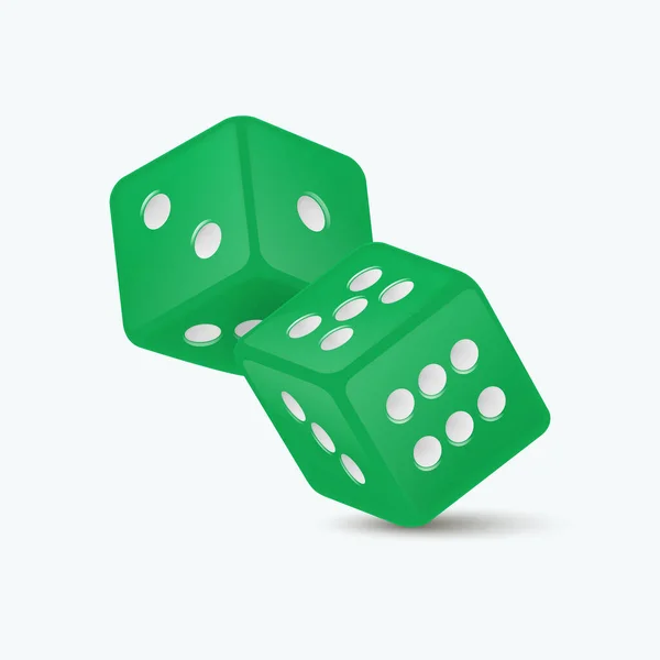 Vector Realistic Green Game Würfel Mit Weißen Punkten Set Nahaufnahme — Stockvektor