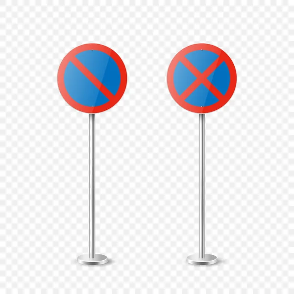 Conjunto Iconos Señal Prohibición Redonda Vectorial Azul Rojo Estacionamiento Prohibido — Vector de stock