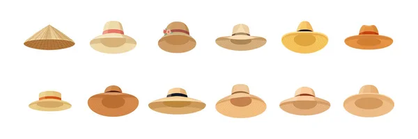Cappelli Paglia Vettoriale Asiatico Non Donna Donna Mens Hat Cap — Vettoriale Stock