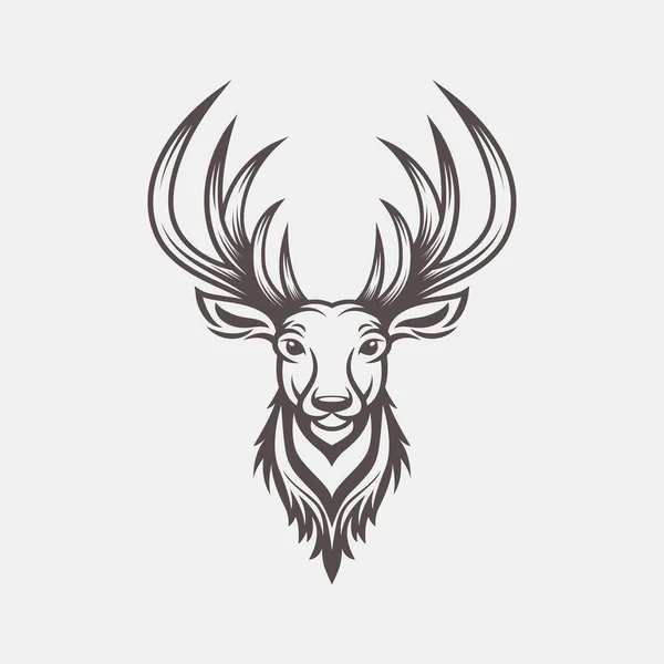 Vector Deer Head Horns Antlers Hand Drawn Black White Portrait — Stock Vector