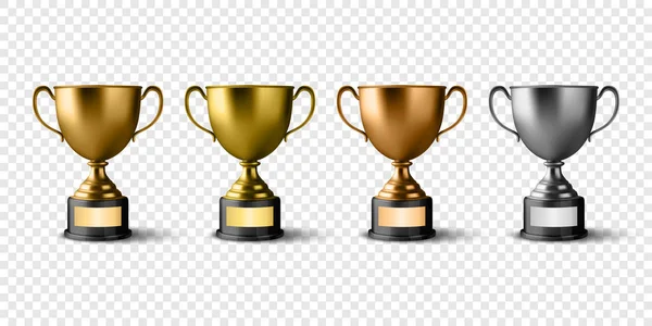 Διάνυσμα Ρεαλιστική Golden Bronze Silver Champion Cup Κενή Πλάκα Εικονίδιο — Διανυσματικό Αρχείο