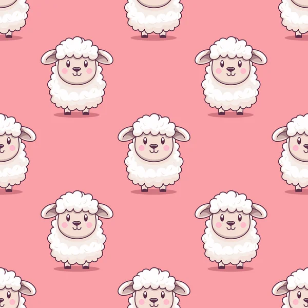 stock vector Vector Seamless Pattern with Funny Cute Sheep on Pink Background. Cartoon Sheep Seamless Texture, Textile, Wallpaper Design for Kids. Seamless Texture with Standing Sheep on Pink.