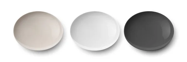 Vecteur Réaliste Beige Blanc Noir Porcelaine Vide Plaque Céramique Icône — Image vectorielle