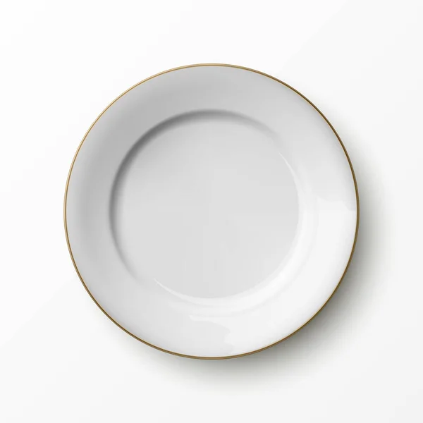 Vektor Realistická Bílá Zlatým Okrajem Prázdný Porcelán Keramické Desky Ikona — Stockový vektor
