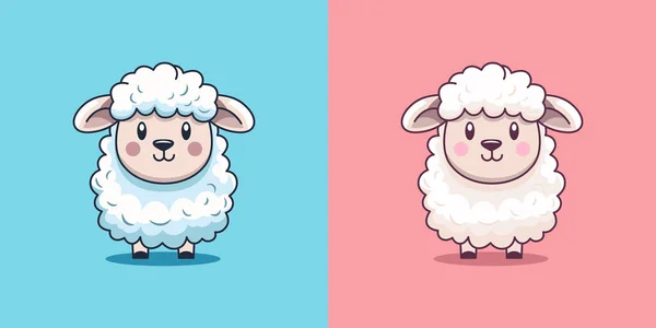 青とピンクの背景にベクトル面白いかわいい羊 漫画の羊の印刷 女の子 男の子のためのデザイン 立ちベクトル小さな赤ちゃん羊でカワイイスタイル — ストックベクタ