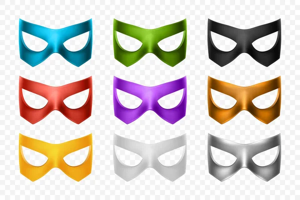 ベクトルスーパーヒーローマスクセット フェイスキャラクター スーパーヒーローコミックブックマスクコレクション スーパーヒーローフォトプロップ 女性と男性のマスク カーニバルフェイスマスク 白に隔離されたメガネ — ストックベクタ