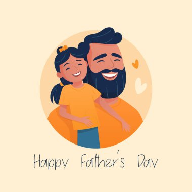 Çizgi film karakterleri - Baba ve Küçük Kızı. Mutlu Gülümseyen, Kucaklayan İnsanlar Çifti. Babasının Kucaklayan Kızı 'nı. Aile, Babalar Günü Konsepti. Vektör İllüstrasyonu.