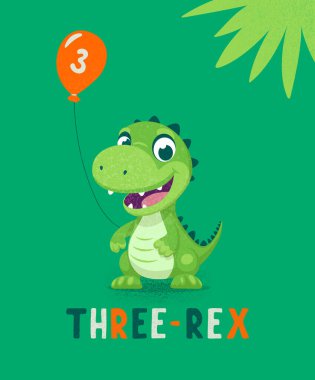 Vektör Happy ve Gülümseyen Dinozor. Çizgi film Yeşil Dinozor Tyrannosaurus Rex, Tyrex ve Outline on Skateboard, Design Şablon, Skater Dinosaur. Komik Yazdırma, Çocuklar için Tişört Tasarımı.