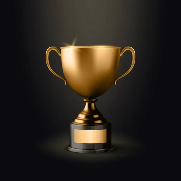 Vector Realistic Blank Golden Champion Cup Icon Closeup Fundo Preto — Vetor de Stock